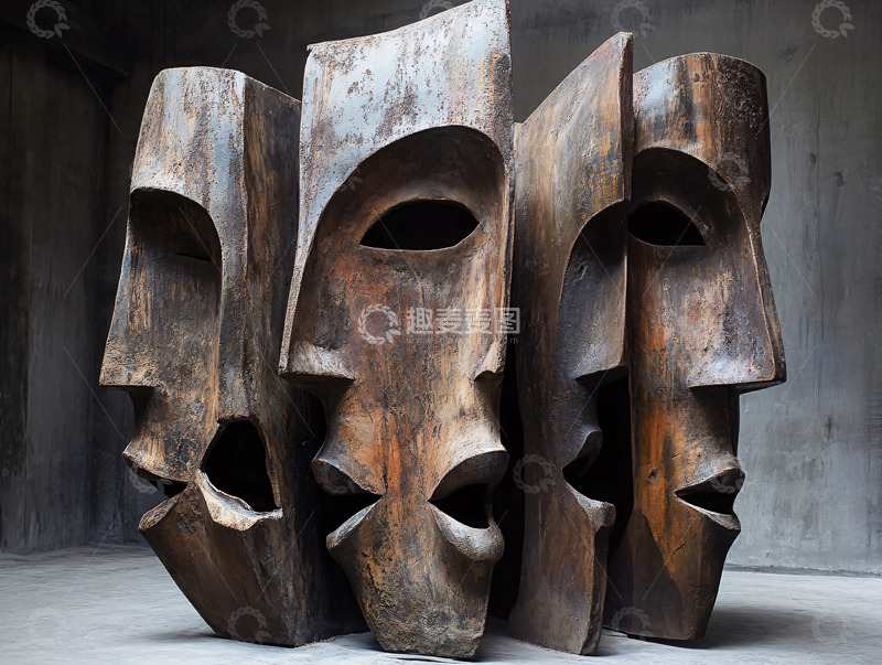 高清大图下载【趣麦麦图】抽象木雕面具