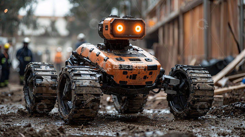 高清大图下载【趣麦麦图】橙色履带机器人