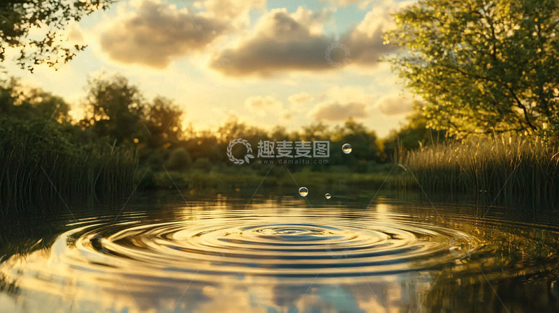 高清大图下载【趣麦麦图】夕阳西下湖面涟漪