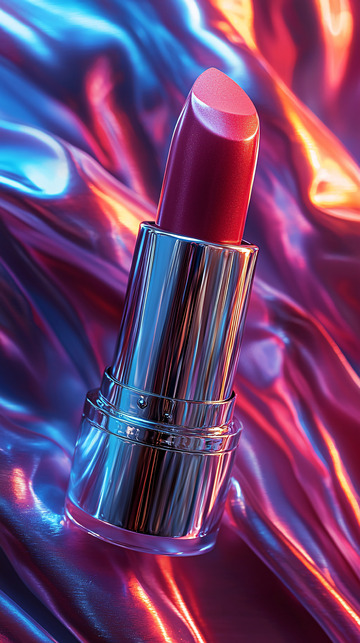 炫彩丝绸上的一支口红