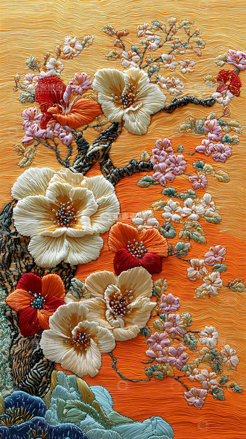 高清大图下载【趣麦麦图】精美刺绣花卉图