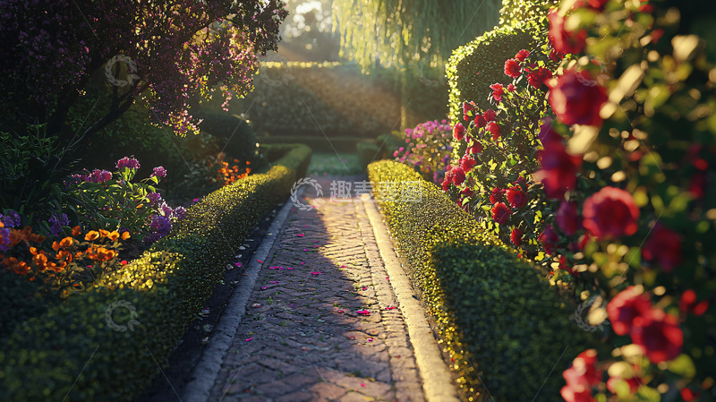 高清大图下载【趣麦麦图】阳光洒在花园小径上