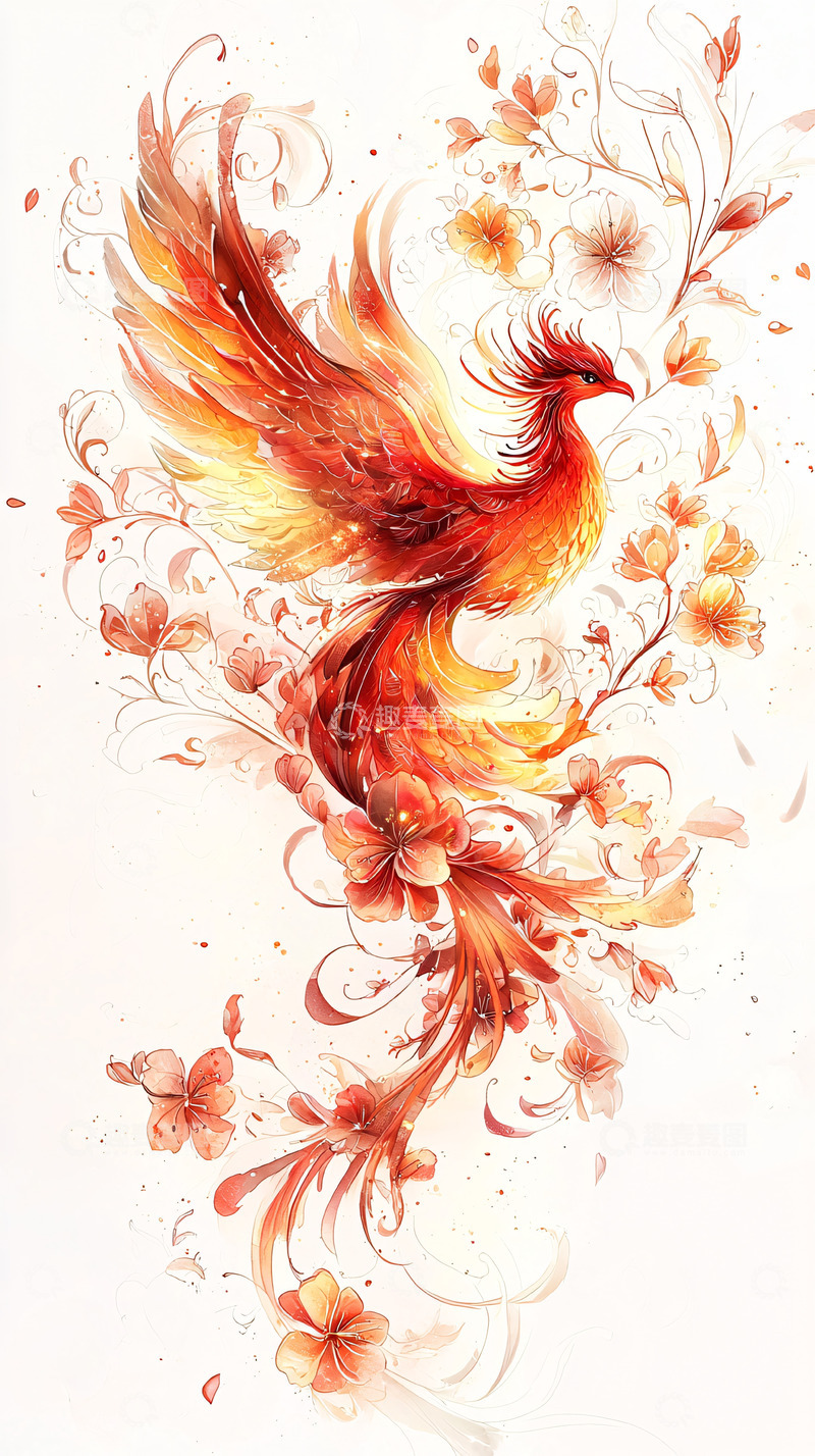 高清大图下载【趣麦麦图】火红的凤凰与花卉的唯美结合