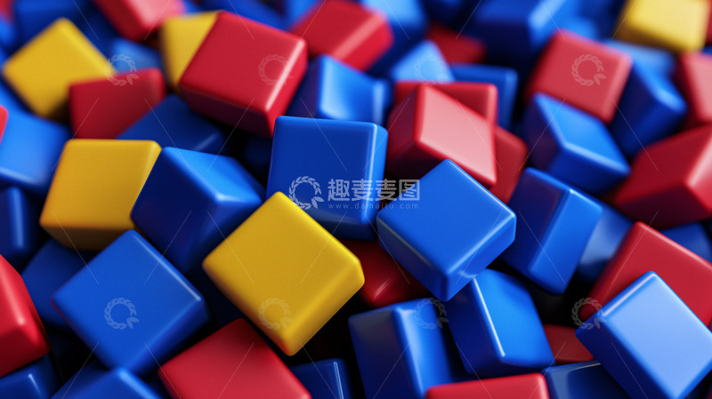 高清大图下载【趣麦麦图】红蓝黄立方体堆积
