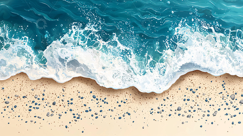 高清大图下载【趣麦麦图】海浪拍打沙滩的俯视图