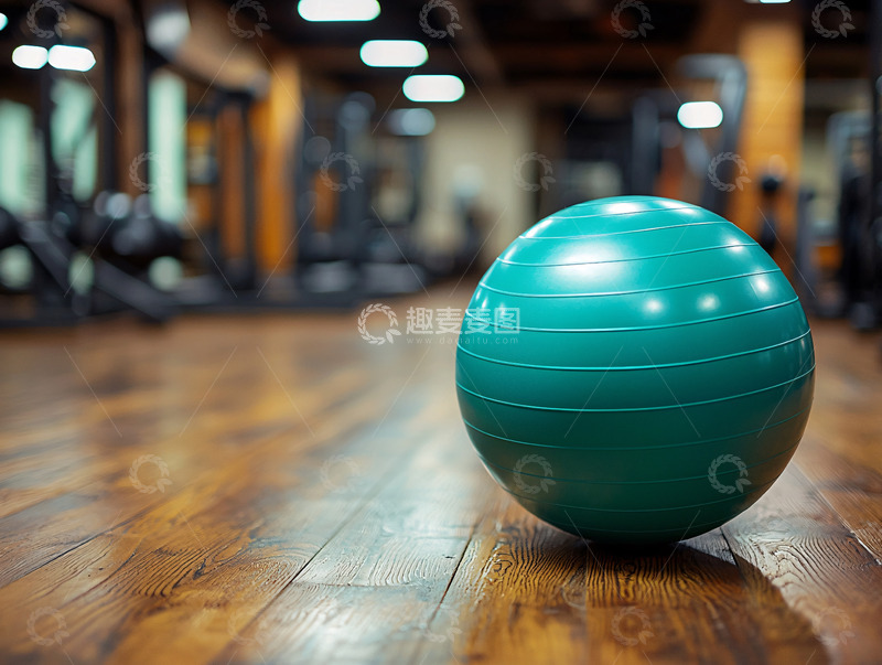 高清大图下载【趣麦麦图】健身房里的绿色瑜伽球