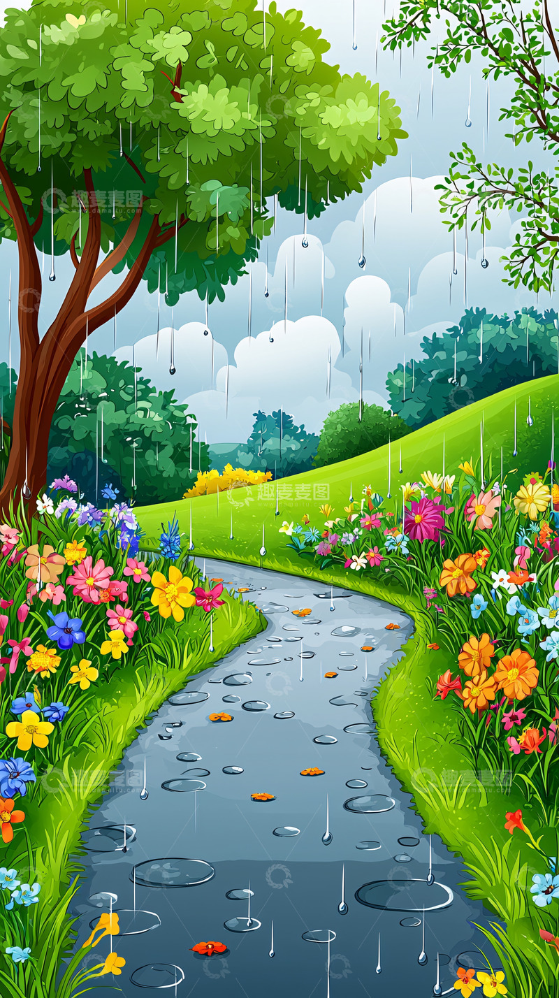 高清大图下载【趣麦麦图】雨中花园小路