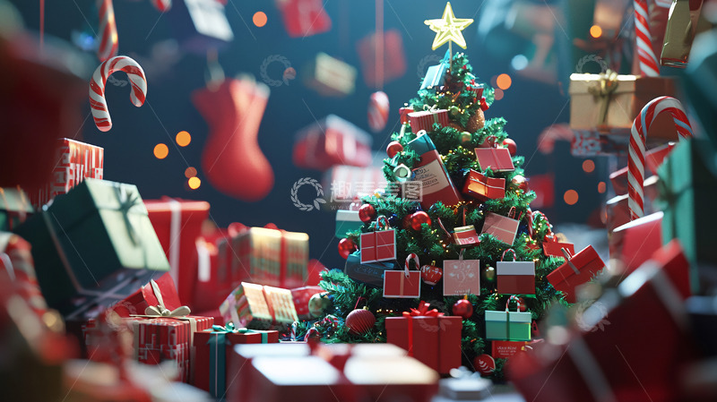 高清大图下载【趣麦麦图】圣诞节礼物堆积如山