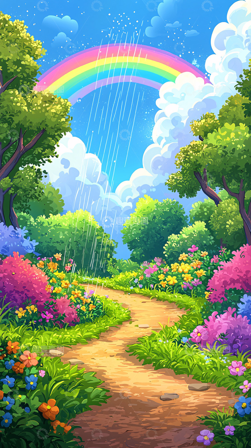 高清大图下载【趣麦麦图】卡通风格的彩虹风景
