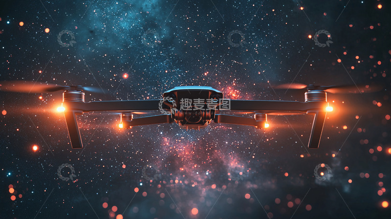 高清大图下载【趣麦麦图】宇宙星空背景下的无人机