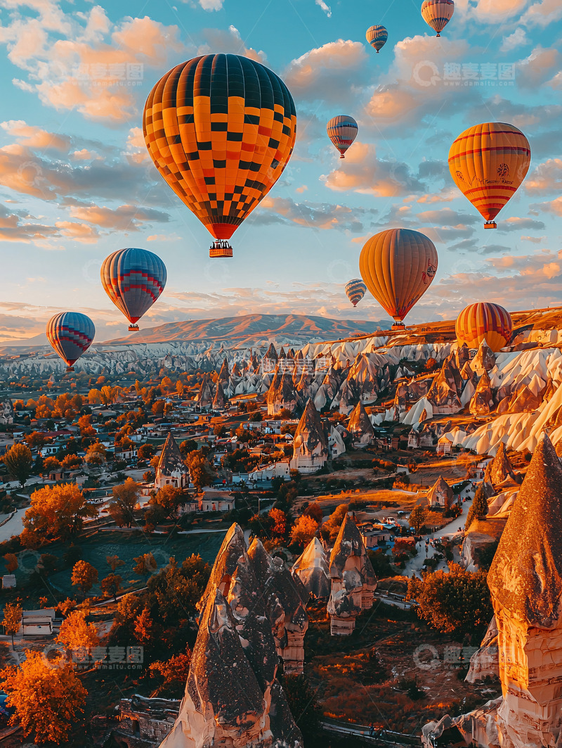 高清大图下载【趣麦麦图】热气球飞过卡帕多奇亚