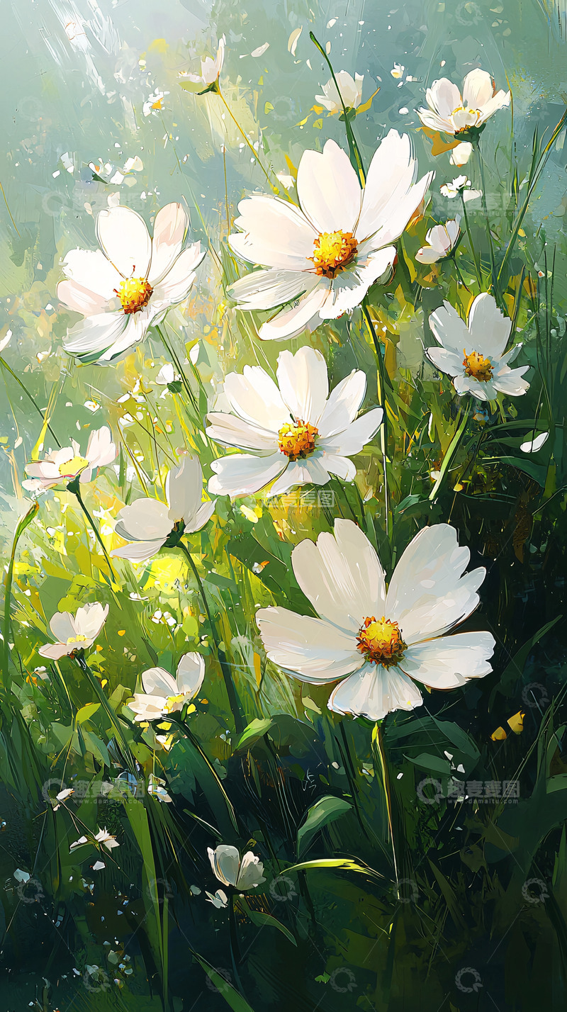 高清大图下载【趣麦麦图】阳光下的白色波斯菊