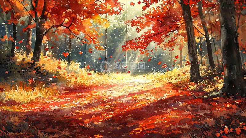 高清大图下载【趣麦麦图】秋日森林阳光洒照