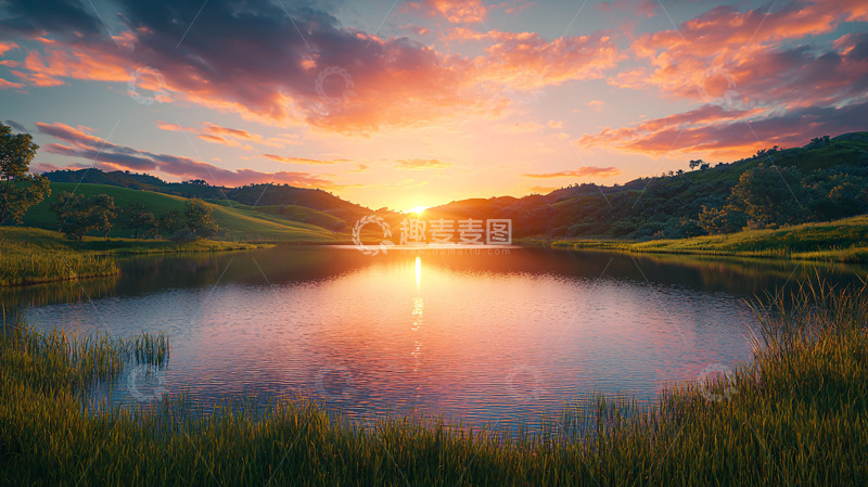 高清大图下载【趣麦麦图】日出湖景