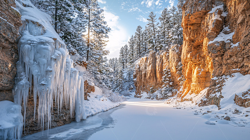 高清大图下载【趣麦麦图】冰雪峡谷冬日阳光