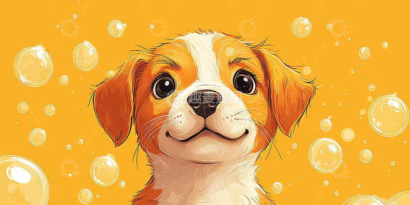 高清大图下载【趣麦麦图】可爱小狗泡泡背景