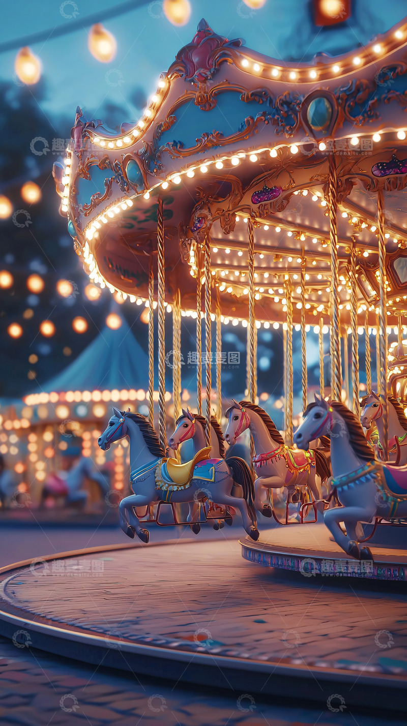 高清大图下载【趣麦麦图】夜晚旋转木马