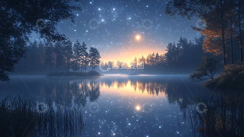高清大图下载【趣麦麦图】星空湖泊倒影