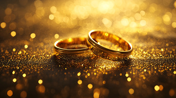 闪耀金光中的结婚戒指