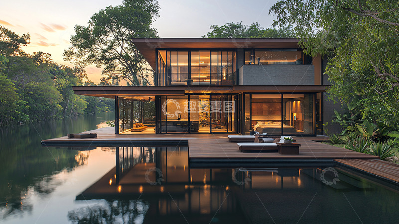 高清大图下载【趣麦麦图】现代简约湖景别墅