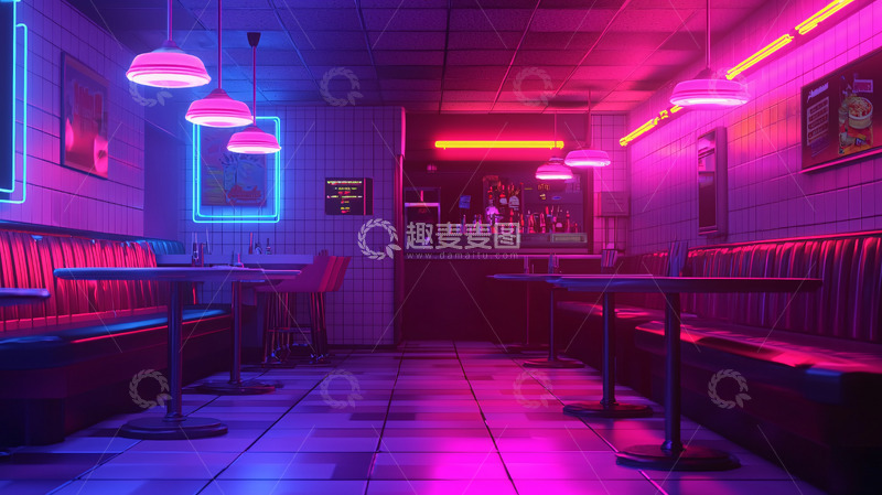 高清大图下载【趣麦麦图】-霓虹灯复古酒吧