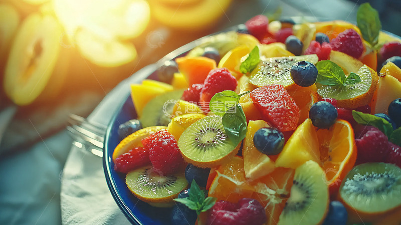 高清大图下载【趣麦麦图】阳光下鲜艳的水果沙拉
