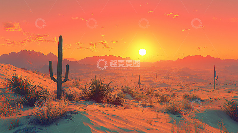 高清大图下载【趣麦麦图】沙漠日落
