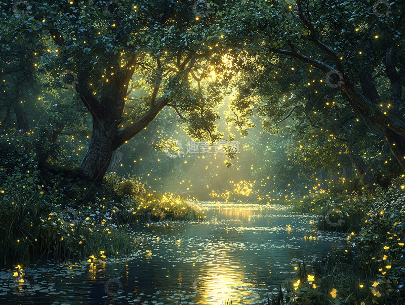 高清大图下载【趣麦麦图】梦幻森林萤火之光