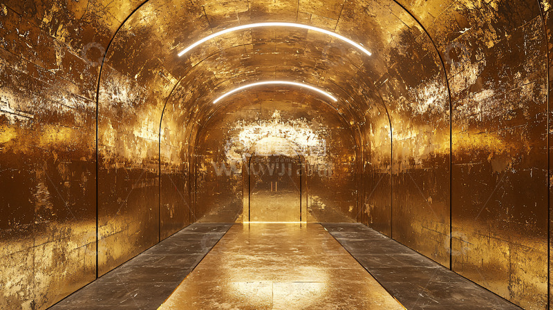 高清大图下载【趣麦麦图】金色隧道走廊发光灯