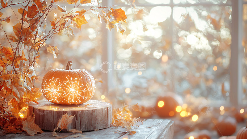 高清大图下载【趣麦麦图】-秋日南瓜窗边装饰