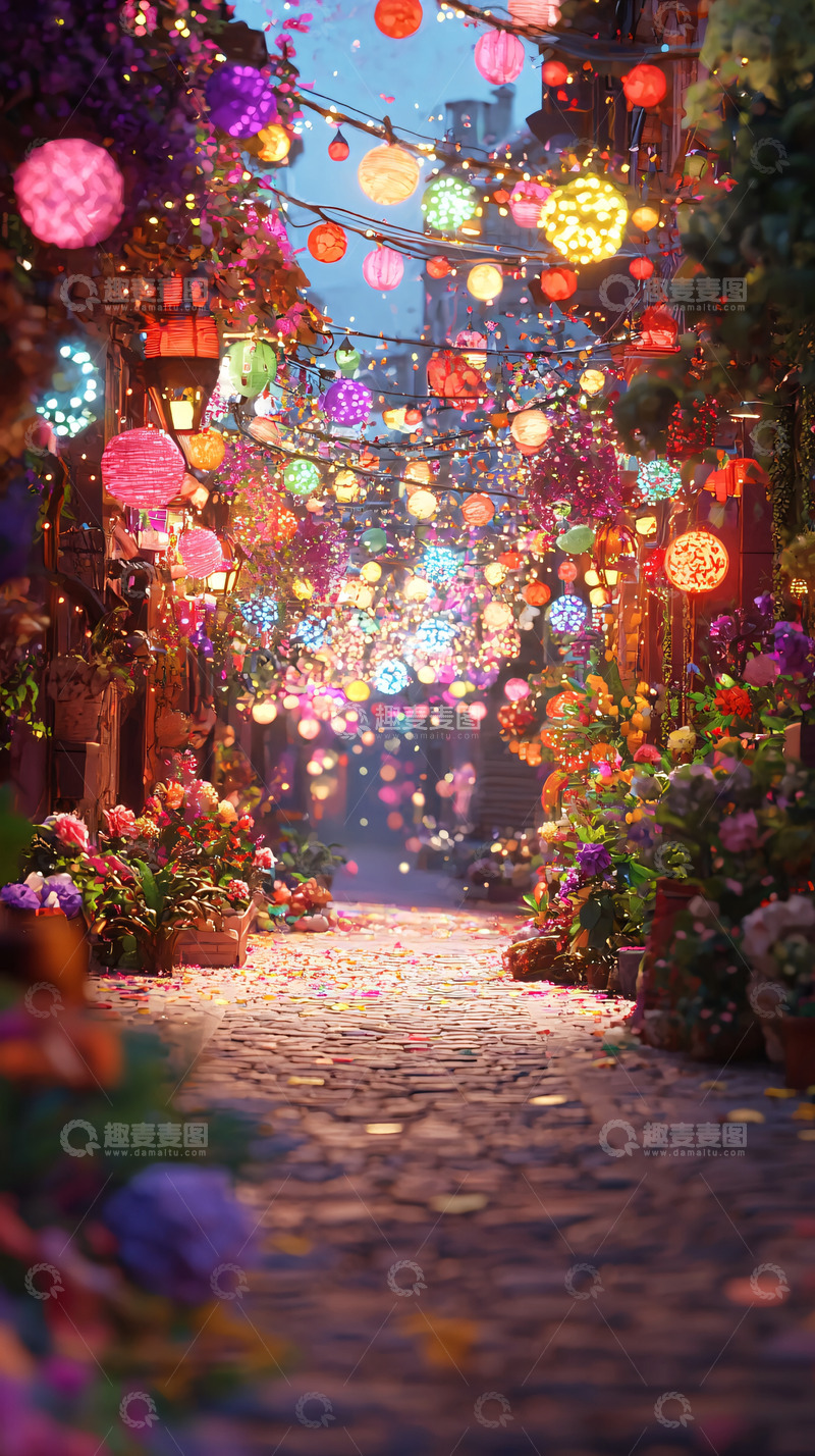 高清大图下载【趣麦麦图】梦幻彩灯街道