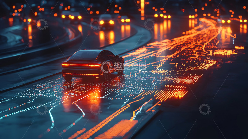 高清大图下载【趣麦麦图】夜间高速公路自动驾驶汽车