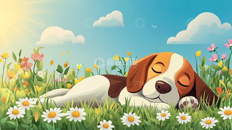 高清大图下载【趣麦麦图】阳光下小猎犬酣睡