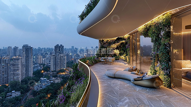 高清大图下载【趣麦麦图】高端公寓阳台夜景