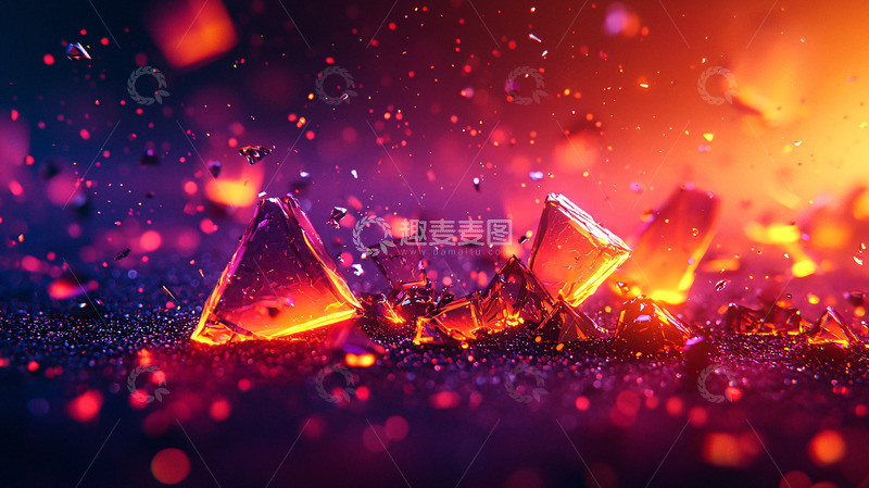 高清大图下载【趣麦麦图】破碎的红色晶体闪耀光芒
