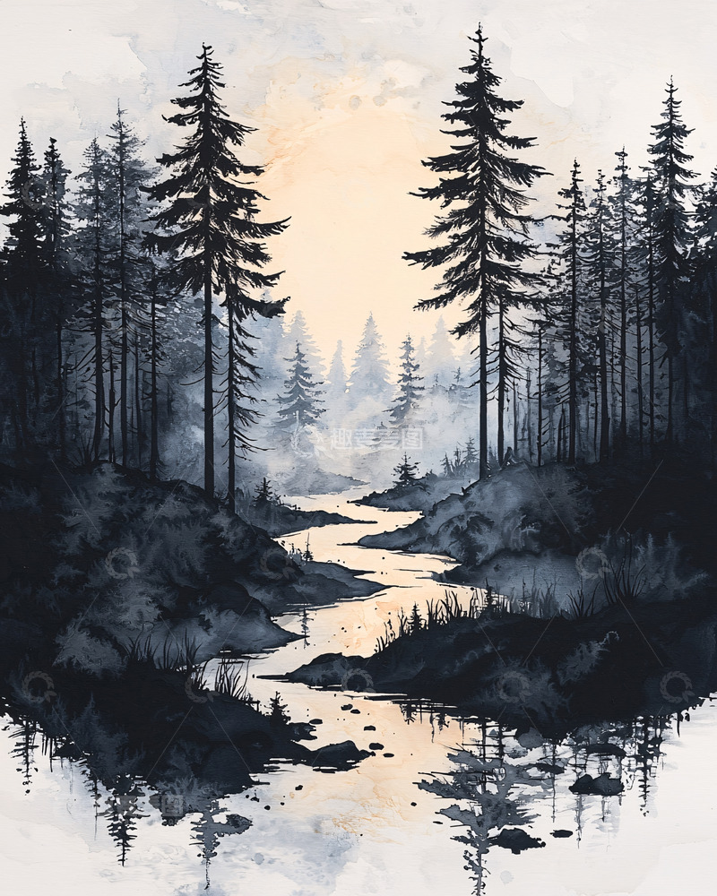 高清大图下载【趣麦麦图】水墨画森林