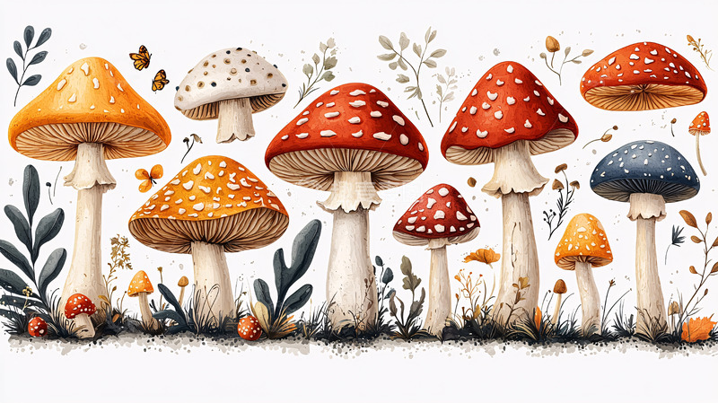 高清大图下载【趣麦麦图】手绘水彩蘑菇图