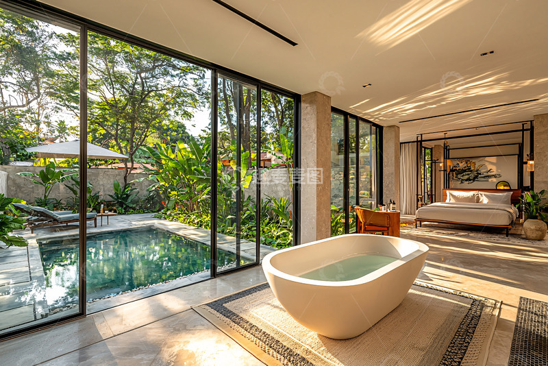 高清大图下载【趣麦麦图】私家泳池别墅卧室景观