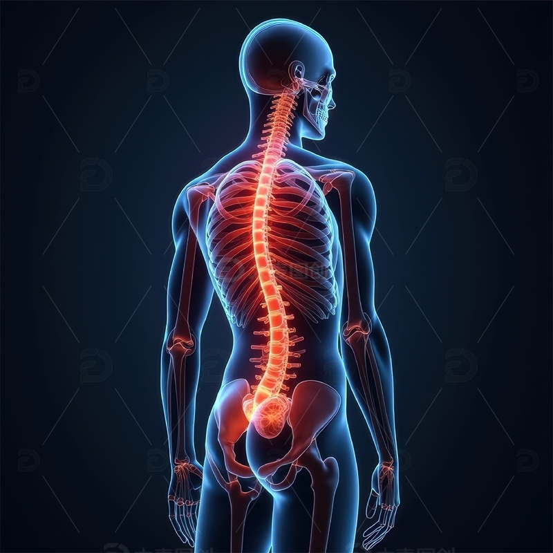 高清大图下载【趣麦麦图】人体脊柱骨骼发光示意图