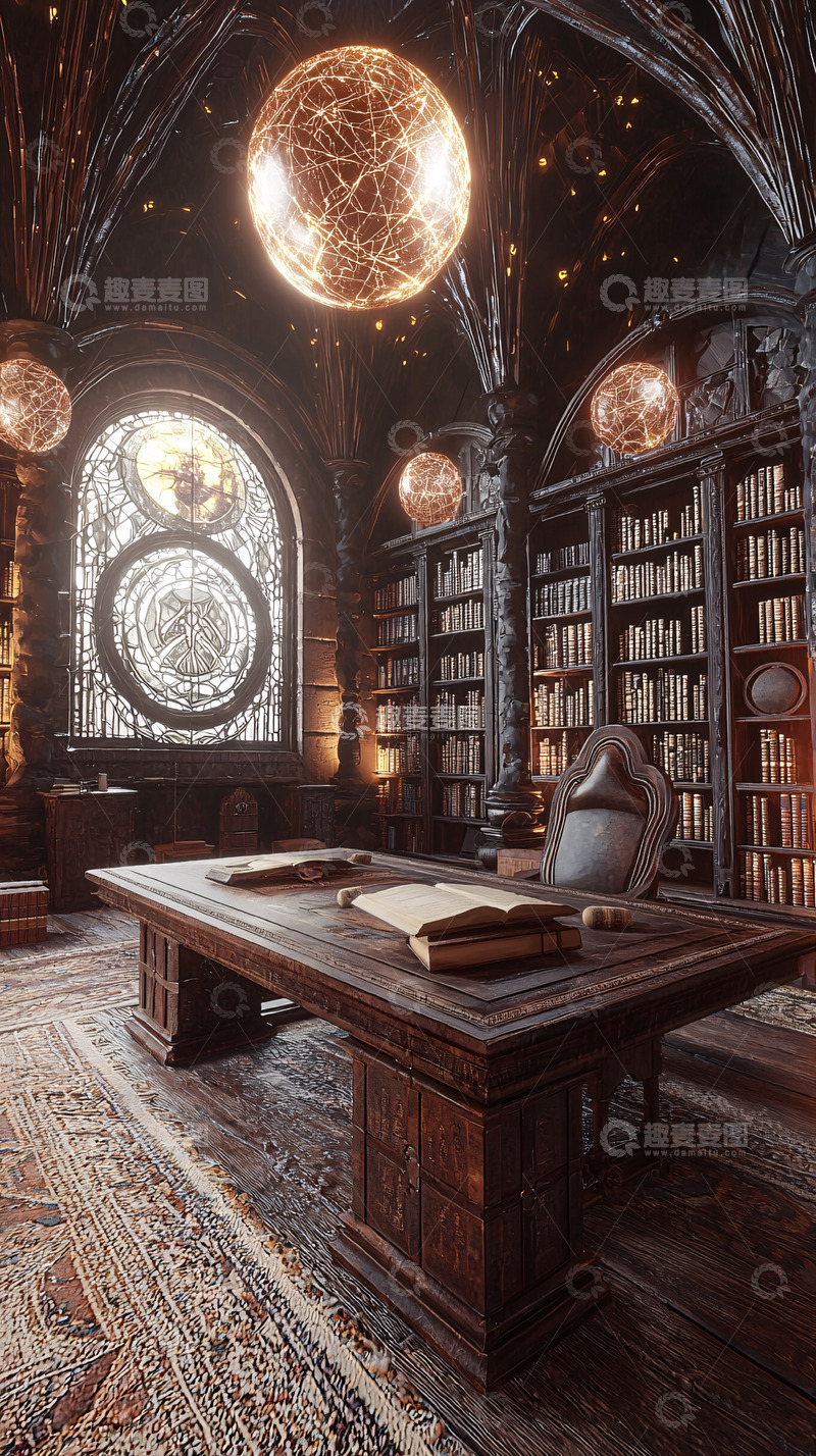 高清大图下载【趣麦麦图】哥特式风格书房
