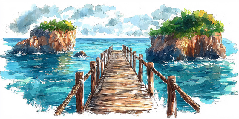 高清大图下载【趣麦麦图】木栈桥通往海中小岛