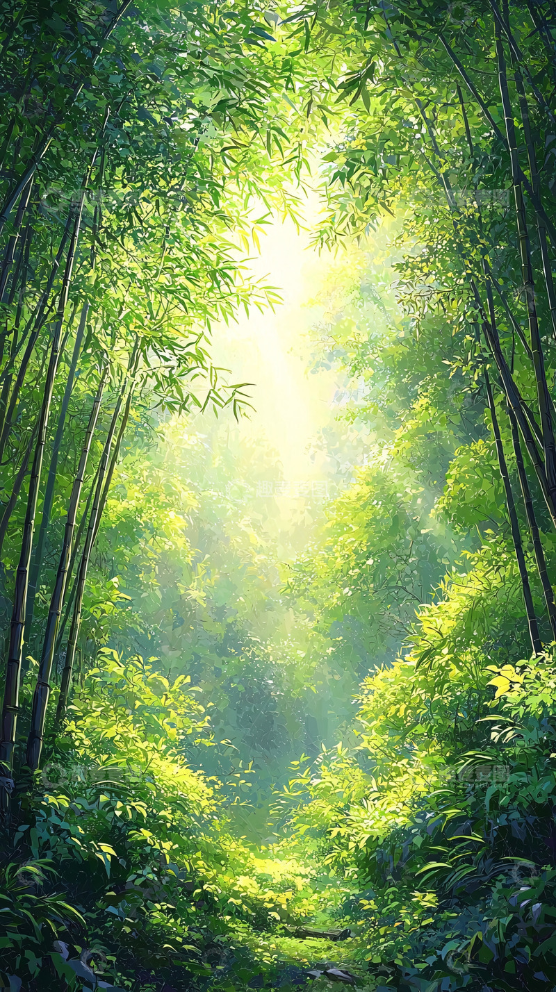 高清大图下载【趣麦麦图】阳光透过竹林