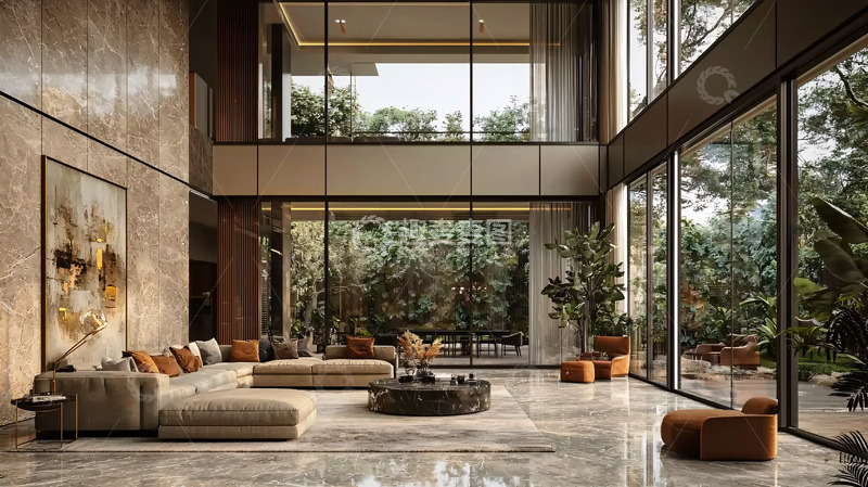 高清大图下载【趣麦麦图】现代极简别墅客厅