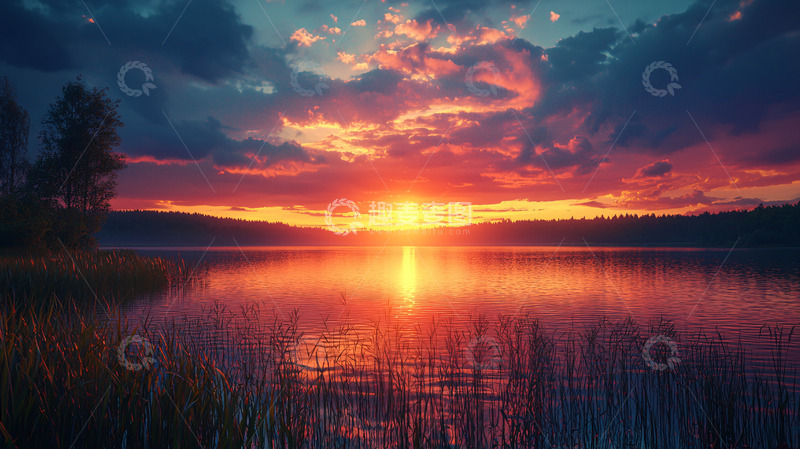高清大图下载【趣麦麦图】湖边日落