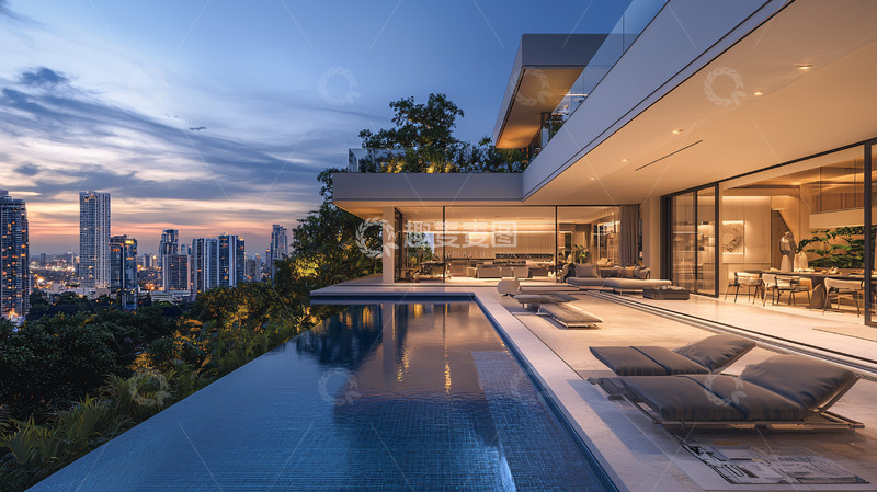 高清大图下载【趣麦麦图】山顶豪宅夜景