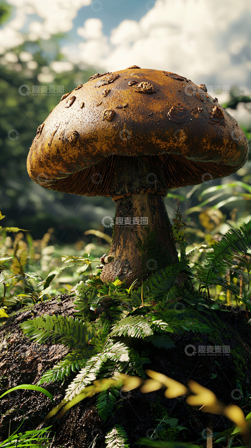 高清大图下载【趣麦麦图】泥土中巨大的棕色蘑菇