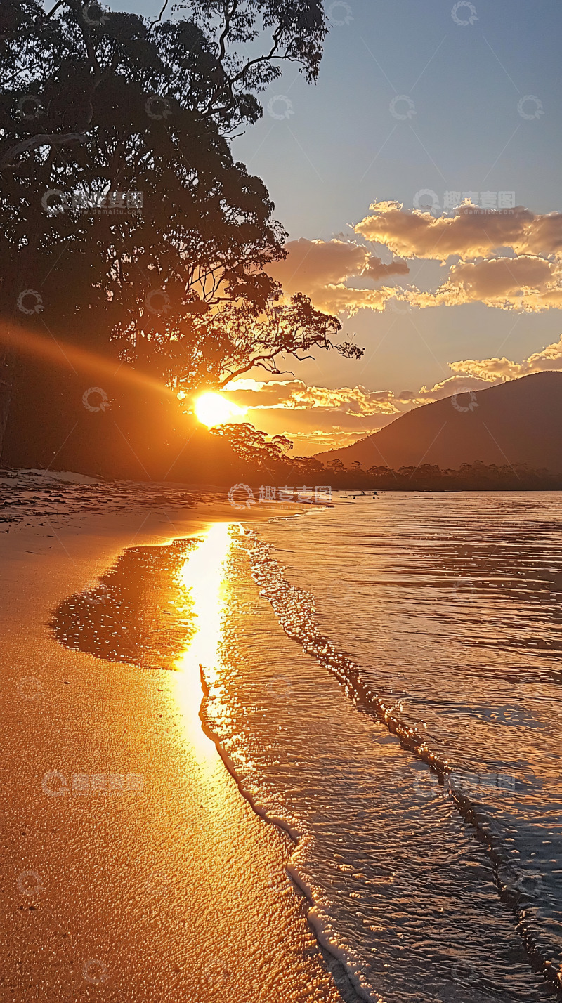 高清大图下载【趣麦麦图】海滩日落剪影