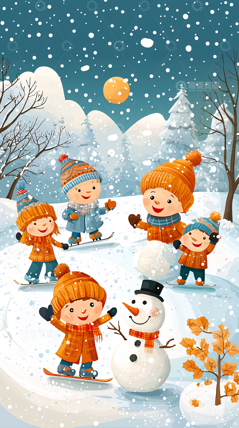 高清大图下载【趣麦麦图】冬天儿童玩雪
