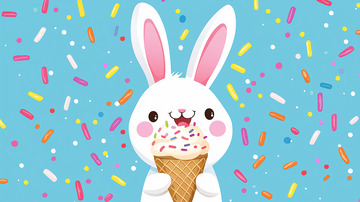 可爱兔子吃冰淇淋