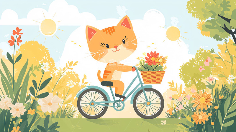 高清大图下载【趣麦麦图】骑自行车的小猫